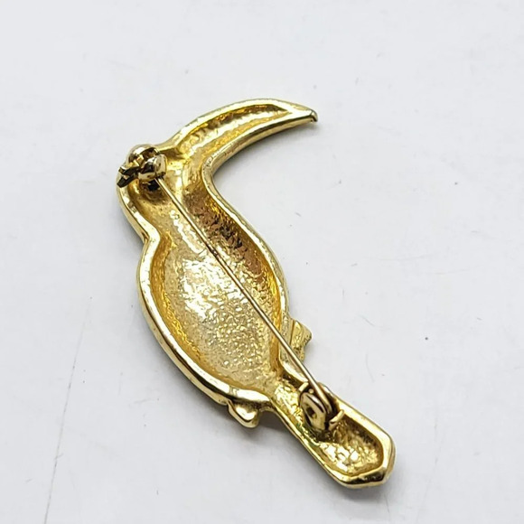 Gold Tone Purple Gold Enamel Rhinestone Eye Toucan Brooch Pin Vintage - Picture 4 of 4